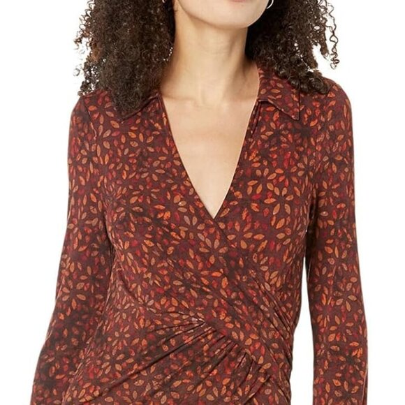 4 - NWT- FREE PEOPLE SHAYLA WRAP MIDI CHOCOLATE COMBO DRESS - Picture 2 of 11